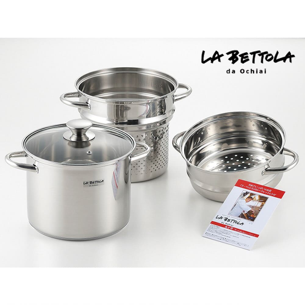 未使用 パスタポット&スチーマーセット DOLCE VITA DLVT2-160 ラ・ベットラ IH200V対応スチーム＆パスタポット20cm LB-177
